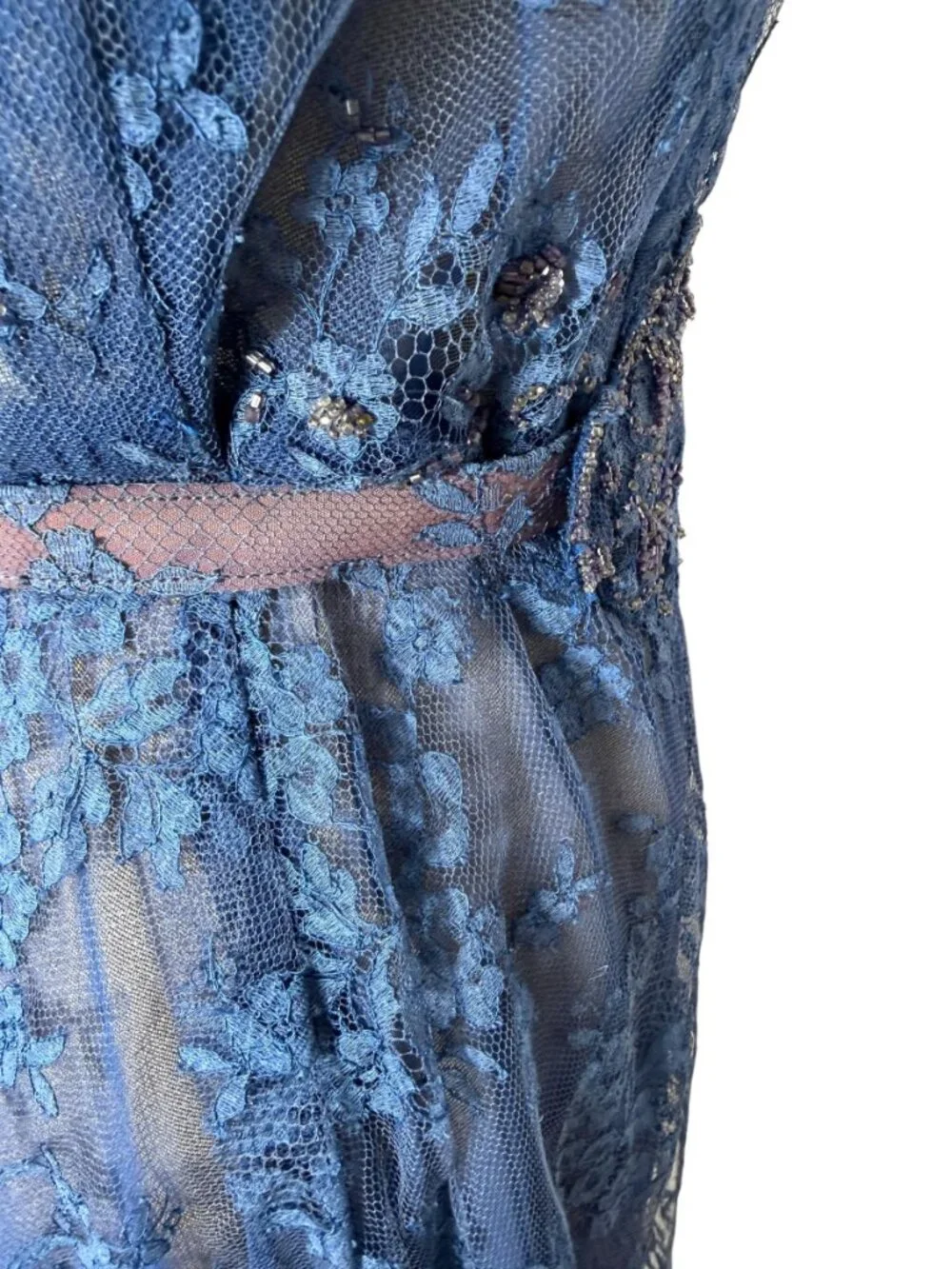 1950s blue lace dress with beaded accents Size L - Picture 9 of 11